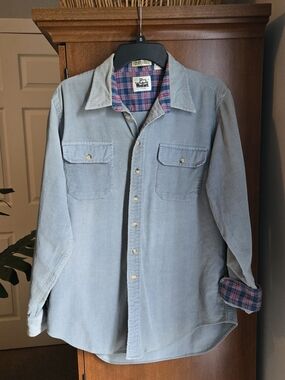Woolrich Pale Blue Corduroy Shirt with Plaid Trim